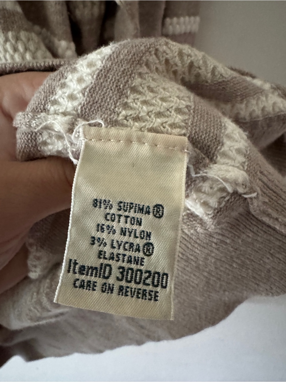 L.L.Bean Supima Cotton Striped Cardigan Sweater Beige and White - Picture 5 of 6